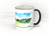 Tasse mit gemalter Landschaft und Spruch