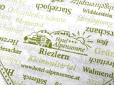 Detail des Drucks: Hotel-Alpensonne-Logo und Bergnamen