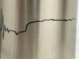 Detail von gedruckter Herzschlaglinie mit Bergsilhouette